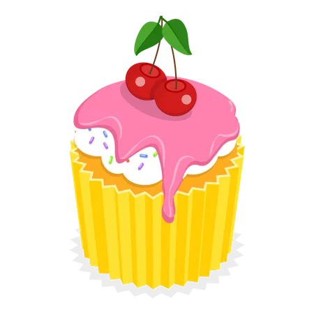 Cupcake aux fraises avec cerise sur le dessus  Illustration