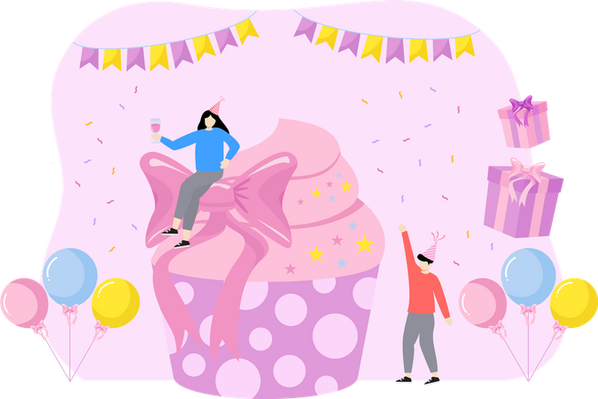 Cupcake de aniversário  Ilustração