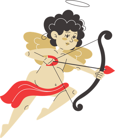 Cupid aims his bow with love arrow and ready to strike hearts and spread romance  Illustration