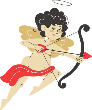 Cupid aims his bow with love arrow and ready to strike hearts and spread romance  Illustration