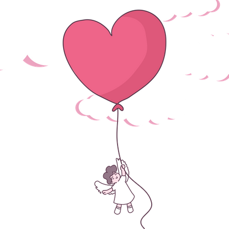 Cupid holding Valentine balloon Illustration