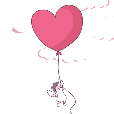 Cupid holding Valentine balloon  Illustration