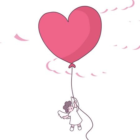 Cupid holding Valentine balloon  Illustration