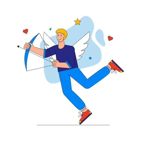 Cupido jovem com arco e flecha  Ilustração