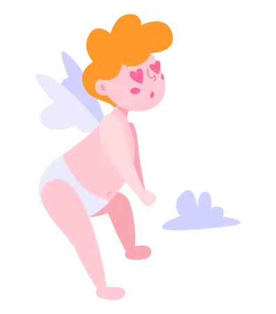Lindo Cupido Para El Dia De San Valentin Cupido Bebe Con Arco Y Flecha Pequeno Angel Ilustracion De Vector Aislado En Estilo De Dibujos Animados Ilustración