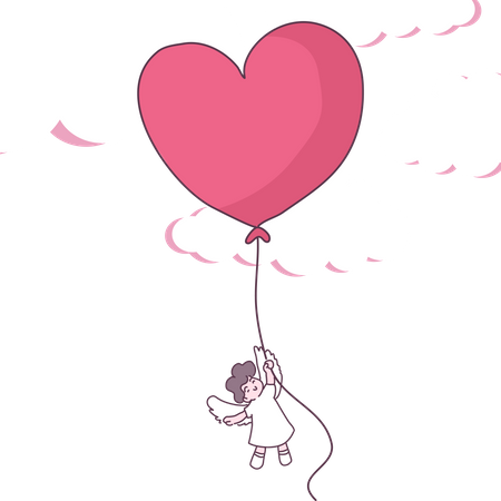 Cupido sosteniendo globo de San Valentín  Ilustración