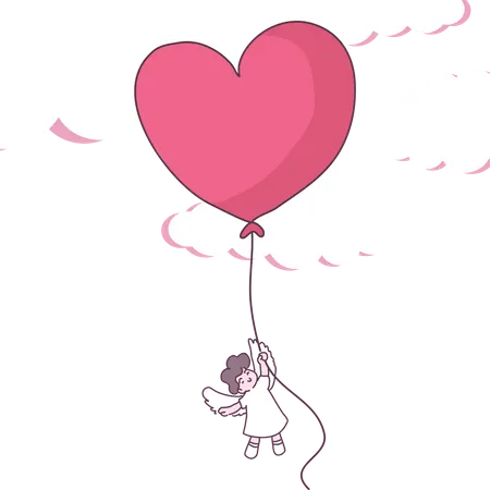 Cupidon tenant un ballon de Saint-Valentin  Illustration