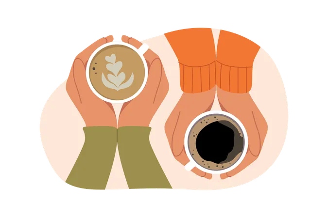 Cups hot coffee in hands  Illustration