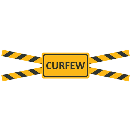 Curfew sign with warning adhesive tape  Illustration