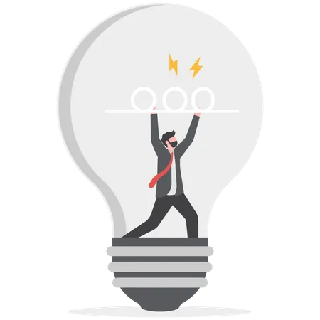 Entrepreneurship Curiosity And Creativity To Create New Idea Motivation To Success Or Problem Solving Concept Smart Businessman Go Inside Light Bulb To Fix Or Invent New Idea Light Up Bright Illustration