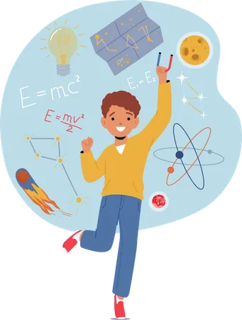 Curious Boy Character Delves Into Physics And Astronomy Studying Stars Planets And The Mysteries Of The Universe Fueled By A Passion For Knowledge And Exploration Cartoon People Vector Illustration Illustration