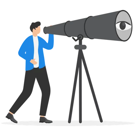 Observation Search For Opportunity Curiosity Or Surveillance Inspect Or Discover New Business Job Search Or Hr Finding Candidate Concept Curious Businessman Look Through Binoculars With Big Eyes Illustration