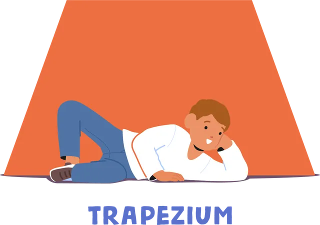 Curious Kid Explores The Trapezium Shape Embracing The Concept Of Geometry Learning With Excitement And Creativity Boy Character Explore Mathematical Ideas Cartoon People Vector Illustration Illustration