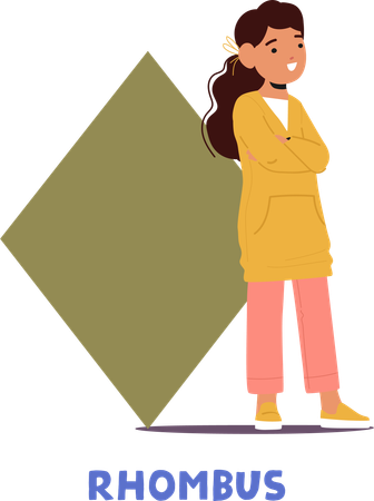 Curious Kid Girl Character Proudly Holds A Rhombus  Illustration