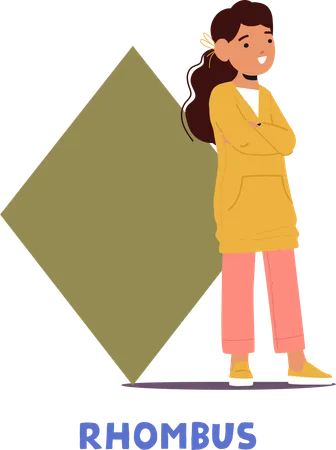 Curious Kid Girl Character Proudly Holds A Rhombus  Illustration