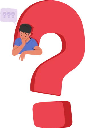 Curious Male With Speech Bubble Inside Of Huge Question Mark  Illustration