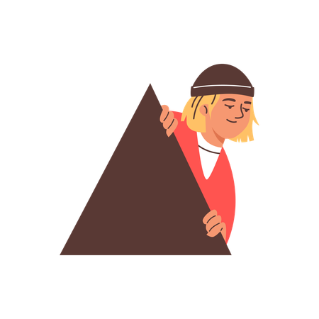 Curious man peeking out from behind the wall  Illustration
