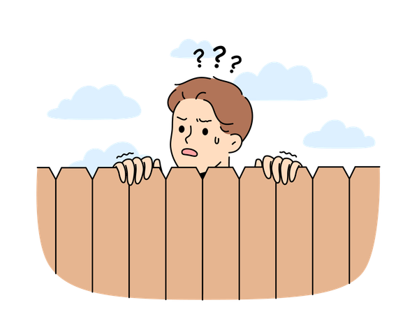 Curious neighbour looks over fence to find out what is happening on street or to spy  イラスト