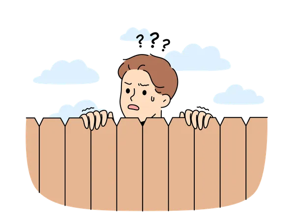 Curious neighbour looks over fence to find out what is happening on street or to spy  イラスト