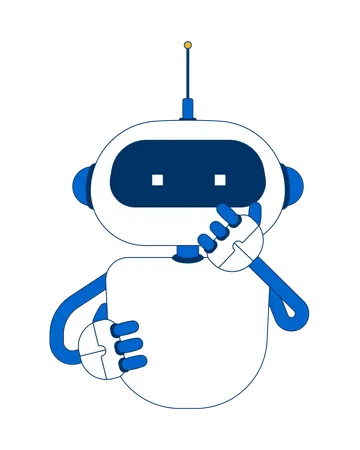 Curious robot holding chin in thought  Illustration