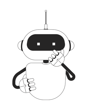Curious robot holding chin in thought  Illustration