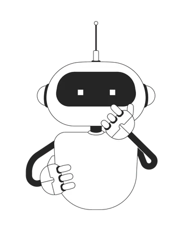 Curious robot holding chin in thought  Illustration