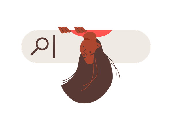 호기심 많은 여성이 검색창 밖을 내다보고 있다  일러스트레이션