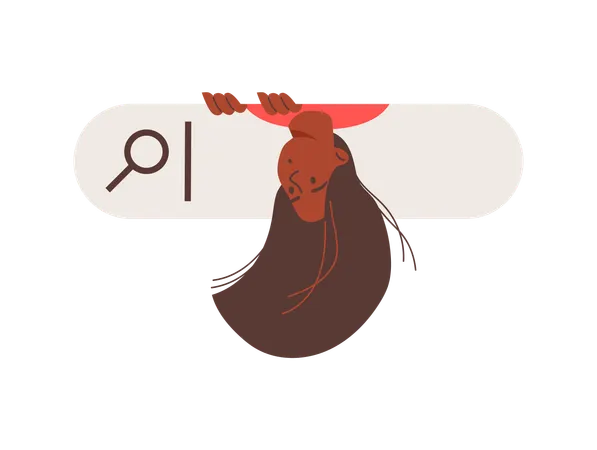 호기심 많은 여성이 검색창 밖을 내다보고 있다  일러스트레이션