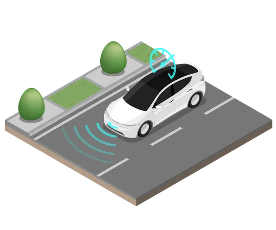 Composicao Isometrica Carro Curise Controle Limite De Velocidade E Radar Automotivo Ilustração