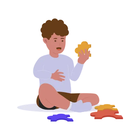 Curley hair kid playing toy  Illustration