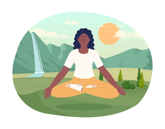 Curley Hair lady doing Morning Meditation loading  Illustration