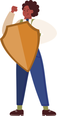 Curley man showing shield  Illustration