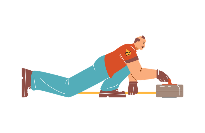 Curling-Athlet wirft Stein  Illustration