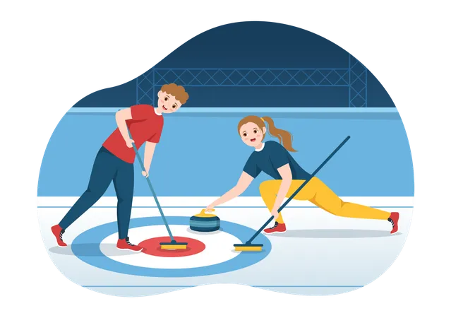 Partida de curling  Ilustração