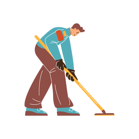 Curling sport game player with curling broom  Illustration