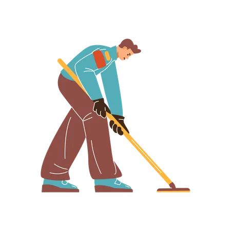 Curling sport game player with curling broom  Illustration
