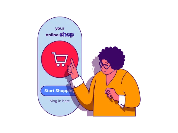 Curly boy starting shopping online  Illustration