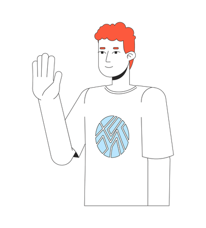 Curly caucasian young man waving happy  Illustration