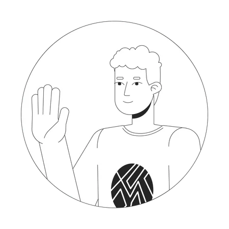 Curly caucasian young man waving happy  Illustration