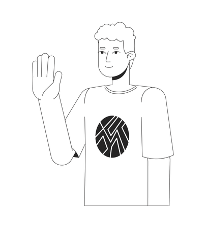 Curly caucasian young man waving happy  Illustration