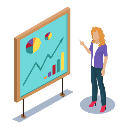 Curly girl doing business analysis  Illustration
