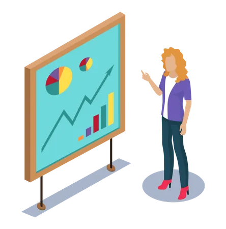 Curly girl doing business analysis  Illustration