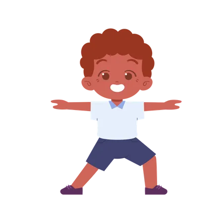 Curly Hair Boy Doing Exercise  イラスト