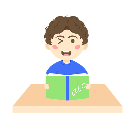 Curly hair boy holding english book  Illustration