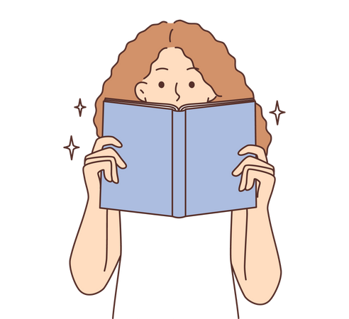 Curly woman holding book  Illustration