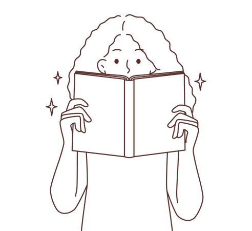 Curly woman holding book  Illustration