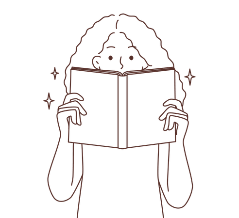 Curly woman holding book  Illustration