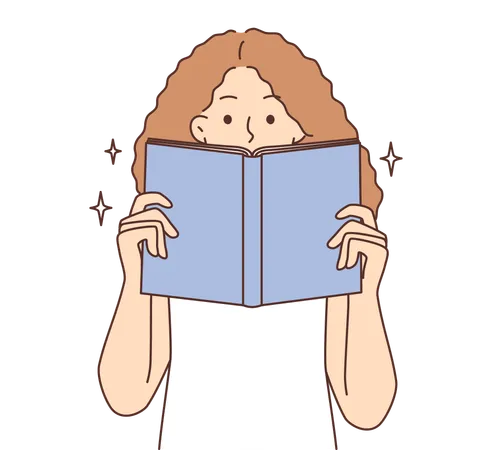 Curly woman holding book  Illustration