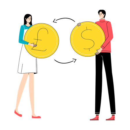 Currency exchange between young professionals  Illustration