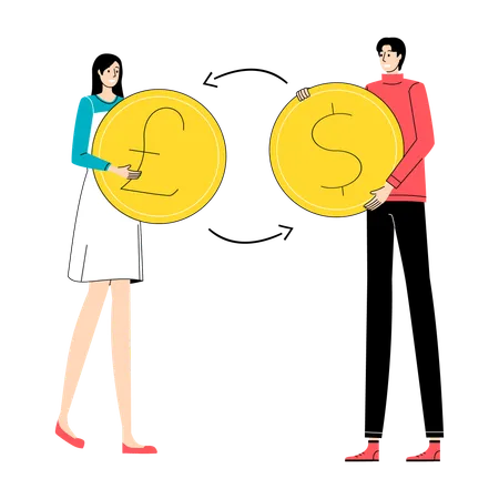 Currency exchange between young professionals  Illustration